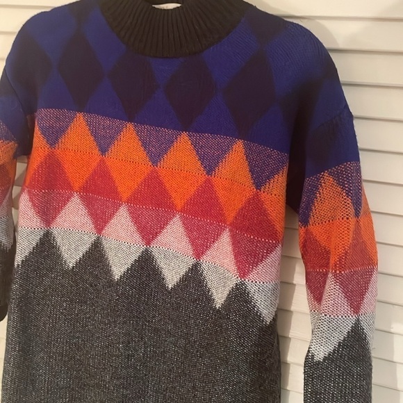 Chloé Multicolor Pullover Knitted Argyle Diamond Ribbed Neckline Sweater - Picture 3 of 7